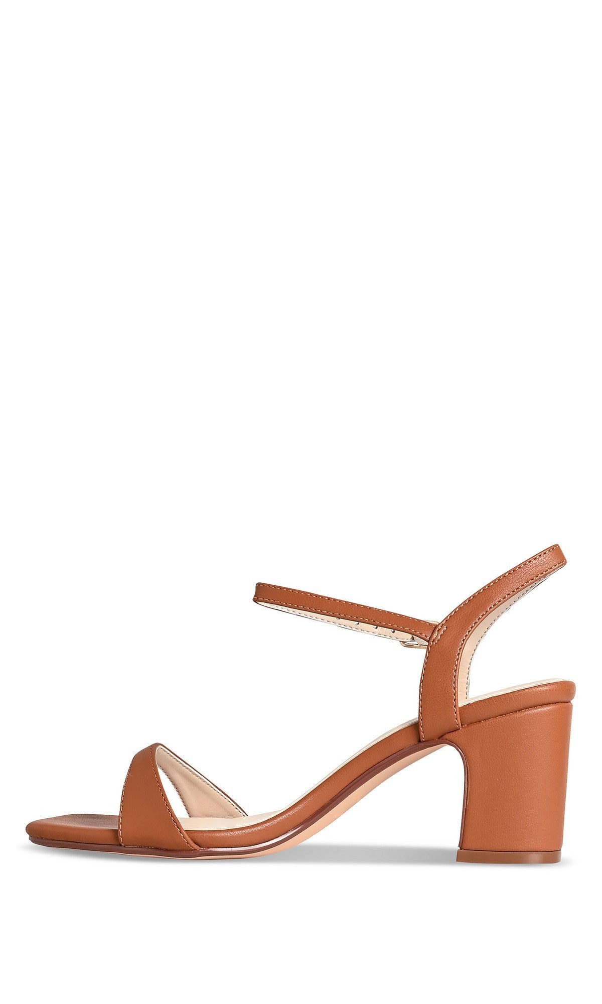 The True Tan Prom Shoes: Touch Ups 4771 are brown heeled sandals with an ankle strap, buckle closure, low block heel, and open toe for a chic, minimalist style.